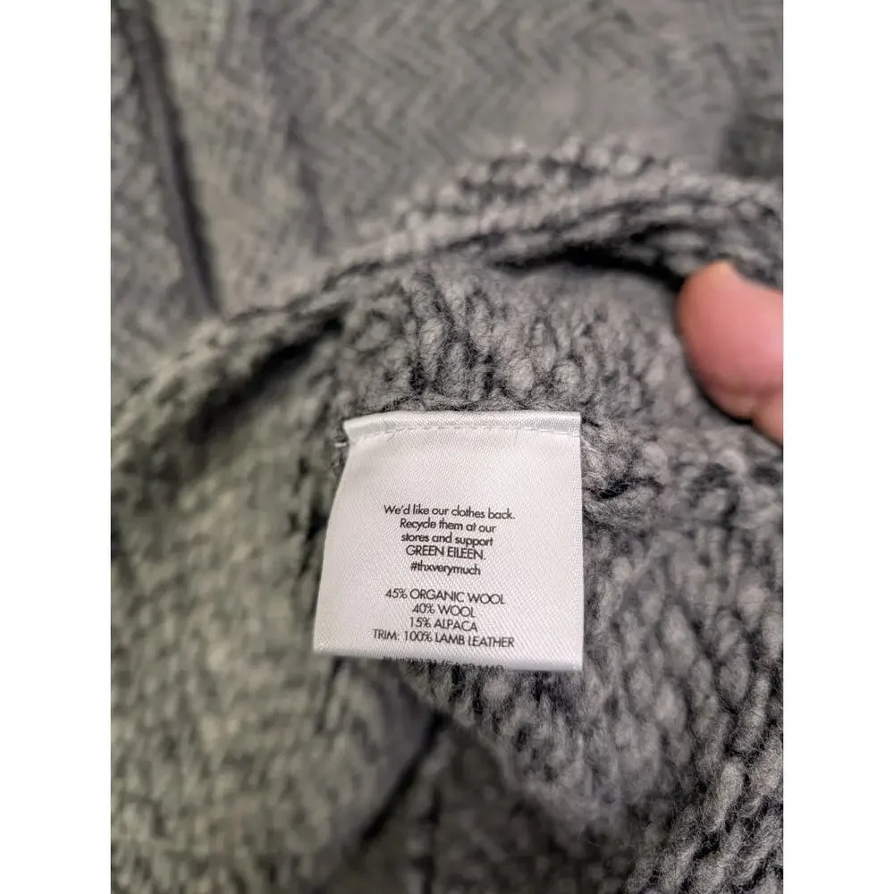 Eileen Fisher Organic Wool/Alpaca Tweed Short Coat w/Stand up Collar Grey Large